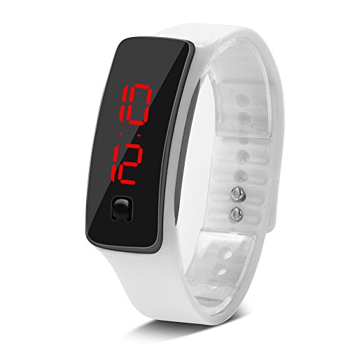 Orologi sportivi, orologio da polso in silicone LED Calendario digitale Bracciale da polso per donna Uomo Sweatproof Long Time Standby leggero(White)