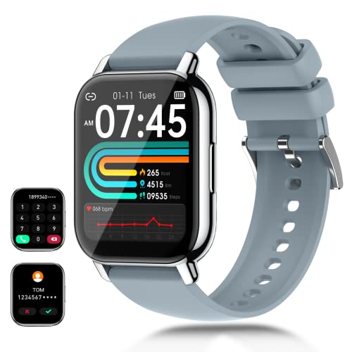 Orologio Smartwatch Uomo Donna, Chiamata Bluetooth, Risposta Chiamate e Vivavoce, Orologio Fitness con Notifiche Messaggi, Cardiofrequenzimetro Sport IPX8 Smart Watch per Android iOS (Argento+Grigio)
