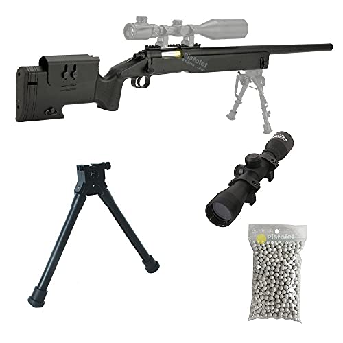 Pacchetto Completo con Accessori - Fucile per Softair, Double Eagle Modello M62 Sniper, a Molla, 0,5 Joule, Colore Nero, Ricarica Manuale
