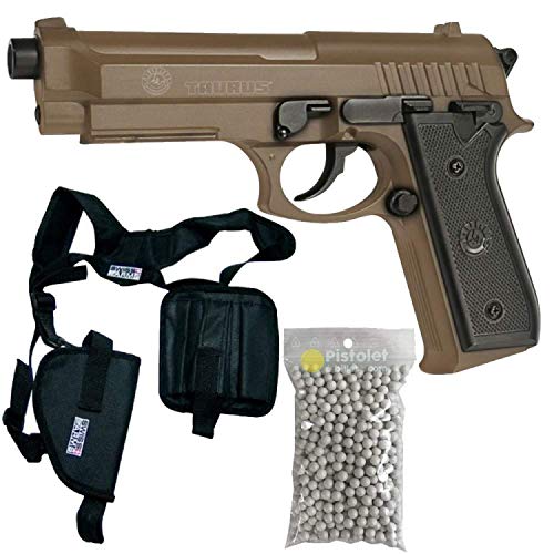 Pacchetto Completo con Accessori - Pistola per Airsoft, Taurus PT92 Deserto, a Molla, 0,5 Joule, Carrello in Metallo, Ricarica Manuale