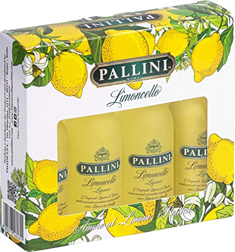 Pallini Limoncello - 200 ml (50 ml x 4 bottiglie): nato dall infusione del pregiato Limone Costa D Amalfi IGP  raccolto a mano a Vietri sul Mare, Amalfi – Senza glutine, pesticidi, OGM – 26% ABV.