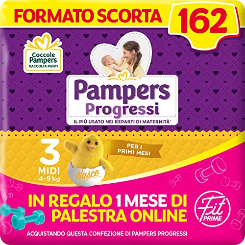 Pampers Progressi & Fit Prime Midi, Formato Scorta, 162 Pannolini, ...