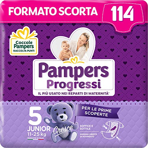Pampers Progressi Junior, 114 Pannolini, Taglia 5 (11-25 Kg)