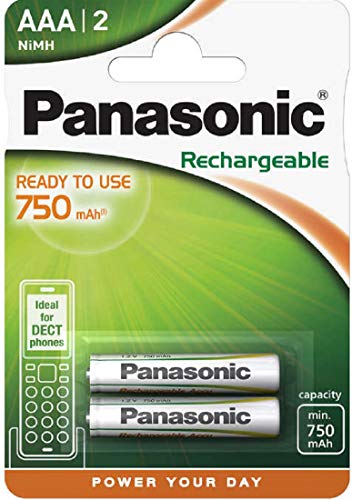 Panasonic Batteria 750 mAh NiMH P03 HR03 Micro AAA Ricaricabile Accu Ideale per Dect per telefoni cordless Confezione da 2