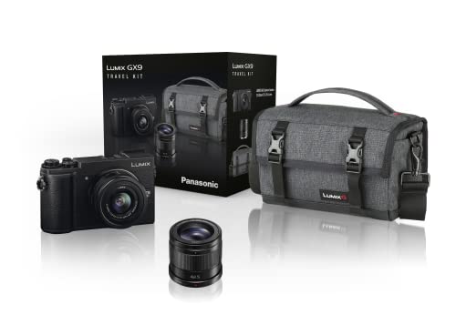 Panasonic DC-GX9AM Travel Kit fotocamera digitale Lumix, obiettivo 12-32 mm F3,5-5,6 + obiettivo 42,5 mm F1,7 e borsa fotocamera e accessori