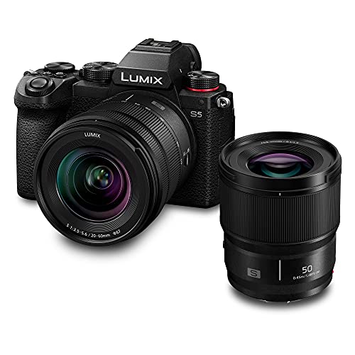 Panasonic LUMIX DC-S5 S5 - Fotocamera mirrorless full frame, registrazione video 4K 60P con schermo diviso, attacco a L, obiettivi 20-60mm F3.5-5.6 e 50mm F1.8, Dual I.S a 5 assi, colore nero