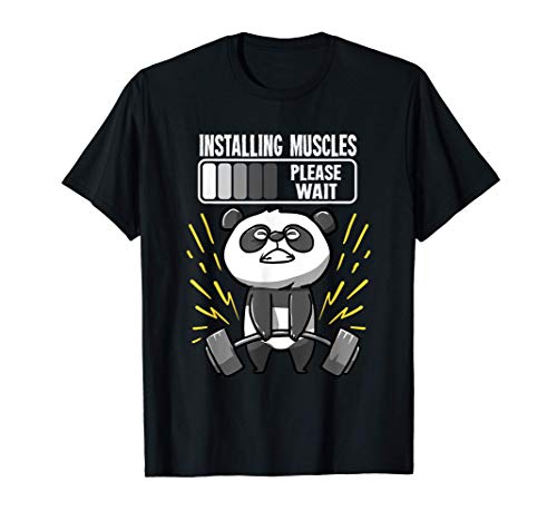 Panda Installing Muscles Please Wait Palestra Fitness Maglietta