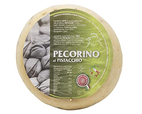 Pecorino al Pistacchio di Bronte | mezza forma sottovuoto da 0,6 kg | formaggio artigianale toscano | Salumificio Artigianale Gombitelli - Toscana