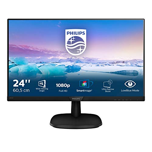 Philips 243V7QDSB Monitor 24  LED IPS FHD, 4 ms, 3 Side Frameless, Low Blue, Flicker Free, HDMI, VGA, Attacco VESA, Nero