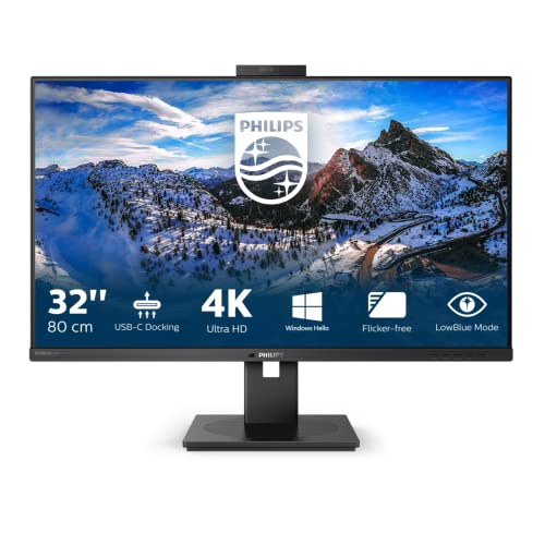 Philips 329P1H - Docking Monitor UHD USB-C da 32 pollici, webcam, regolabile in altezza (3840 x 2160, 60 Hz, HDMI 2.0, DisplayPort, USB-C, RJ45, USB Hub), colore: Nero