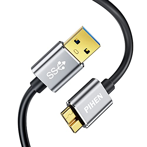 PIHEN Micro B Cavo, cavo di sincronizzazione USB 3.0 a micro USB 3.0 con connettore in alluminio per Toshiba Canvio, disco rigido esterno WD, Samsung Galaxy S5, Note 3 e altro (2m)