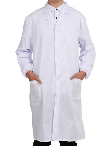 Pinkpum Camice da Laboratorio Medici Abbigliamento Bianco Camice Uniformi da Lavoro Bianco Uomo Maniche Lunghe Pulsante Manette