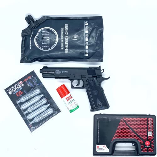 Pistola Softair Kit Cybergun Colt 1911 a C02 In Abs Con Valigetta Potenza 0,9 Joule + Olio Ballistol Pulizia Universale + Sacchetto Pallini 1kg