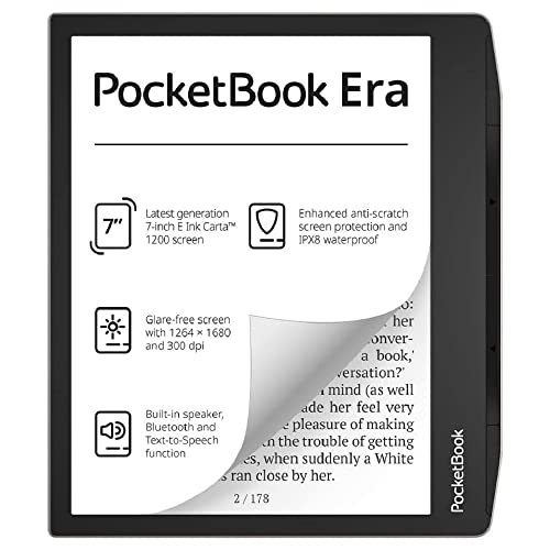 PocketBook e-Book Reader Era (16 GB di memoria, 17,8 cm (7 ), E-Ink Carta 1200, Touch screen, Retroilluminazione, Wi-Fi, Bluetooth) Stardust Silver