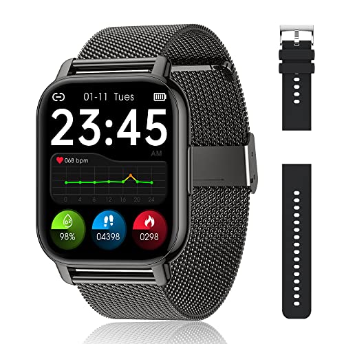 Popglory 1.85  Smartwatch Chiamate e Risposta Bluetooth, 23 Sport Orologio Smartwatch Uomo Donna, Fitness Contapassi Cardiofrequenzimetro Pressione Sanguigna SpO2, Monitoraggio del Sonno, Android iOS