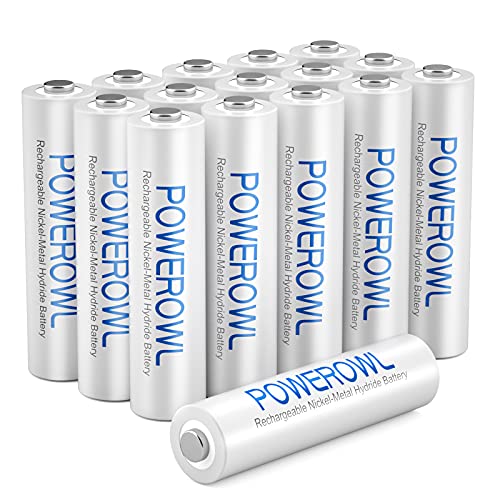POWEROWL Batterie Ricaricabili AAA Capacità Elevata 1000mAh Pre-carica Ni-MH Bassa autoscarica Pile Ricaricabili AAA Ministilo 1,2V 1200 Cicli (16 Pezzi)