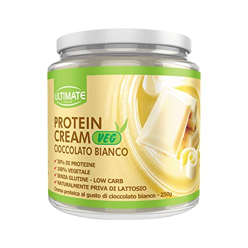 Protein Cream Veg Cioccolato Bianco - Crema Proteica Spalmabile Vegana Col 30% Di Proteine Vegetali – 100% Vegetale - Con Anacardi E Mandorle - Senza Glutine - Low Carb - 250 G - Ultimate Italia