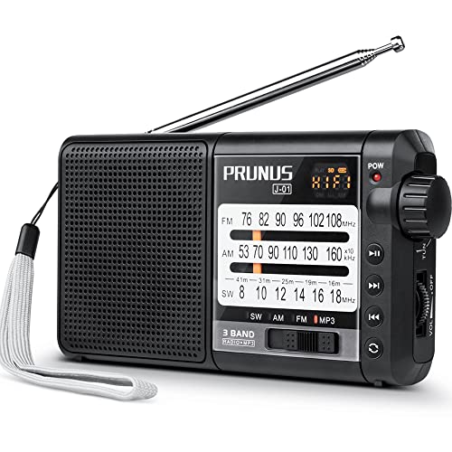 PRUNUS J-01 Radio Portatili FM AM(MW) SW, Radiolina Portatile con Oversize Manopola,Supporta Batterie Ricaricabili e Sostituibili di 2200mAh, Può Durare per 20 Ore, Funzione SD   MP3   WMA DSP