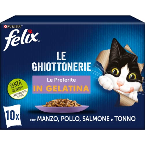 Purina Felix Le Ghiottonerie Cibo Umido per Gatti con Manzo, Pollo, Salmone e Tonno, 60 buste da 85g