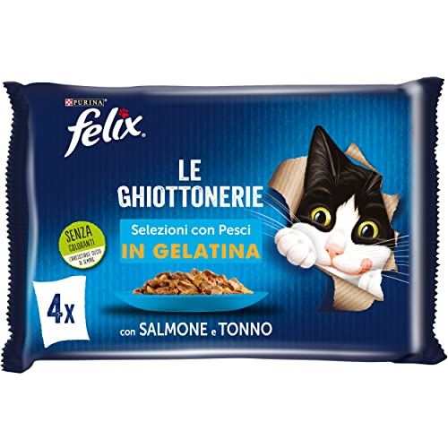 Purina Felix Le Ghiottonerie Cibo Umido per Gatti con Salmone e Tonno, 48 buste da 85g