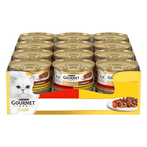 Purina Gourmet Gold Casserole Umido Gatti con Manzo e Pollo in Salsa con Pomodoro, 24 Lattine da 85g