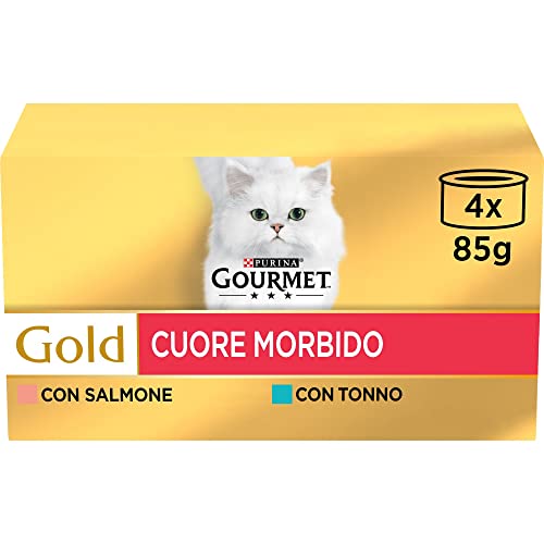 Purina Gourmet Gold Cuore Morbido Cibo Umido per Gatti Adulti con Tonno e Salmone, 48 Lattine da 85g