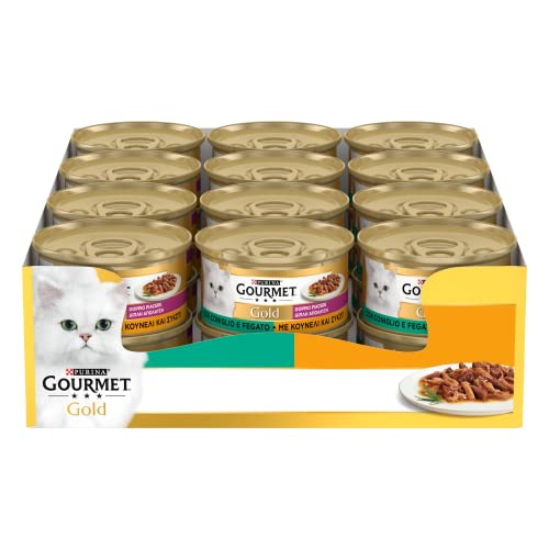 Purina Gourmet Gold Doppio Piacere Umido Gatti con Coniglio e Fegato, 24 Lattine da 85g