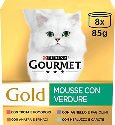 Purina Gourmet Gold Mousse per Gatti con Pesce, Fegato, Tacchino e Manzo, 96 Lattine da 85g