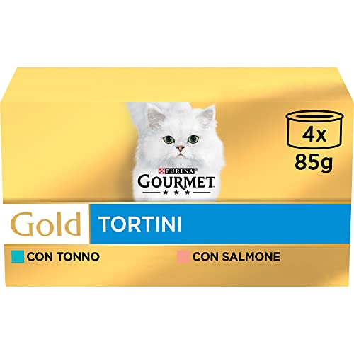 Purina Gourmet Gold Tortini Cibo Umido Gatto con Salmone e Tonno, 48 lattine da 85g