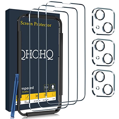 QHOHQ 3 Pezzi Vetro Temperato per iPhone 14   iPhone 13 6.1  con 3 Pezzi Pellicola Protettiva Fotocamera Posteriore, Ultra Resistente, Durezza 9H, HD, Anti-Graffio, Senza Bolle, Facile Installare