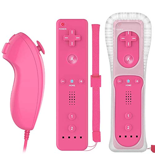 QUMOX Telecomando Wii, Remote di Gioco Controller con Custodia in Silicone e Cinturino da Polso per N. Wii e Wii U Rosa