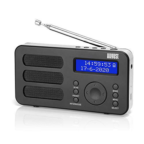Radio Digitale Portatile DAB+ DAB FM - August MB225 - Funzione RDS, 40 Preset - Radio Portatile Stereo Mono - Dual Sveglia - Batteria Ricaricabile - Presa per Cuffie