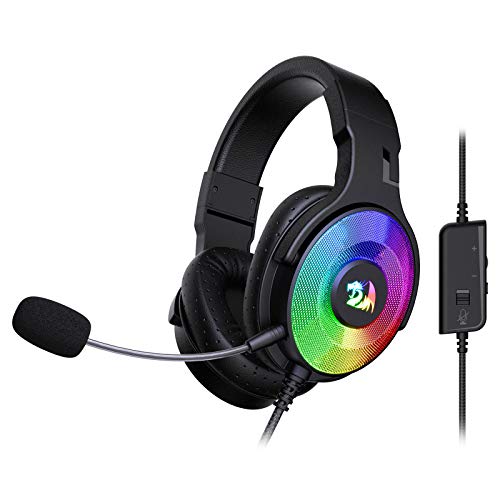 Redragon H350 RGB Wired Gaming Headset, dinamico RGB retroilluminazione – Stereo Surround-Sound – Driver 50 MM – Microfono staccabile, cuffie sovra-orecchio funziona per PC PS4 XBOX One NS
