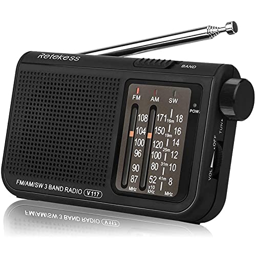 Retekess V117 Radio Portatile Tascabile AM FM SW 3 Bande con Manopola di Regolazione Tipo Cilindrico (Nero)