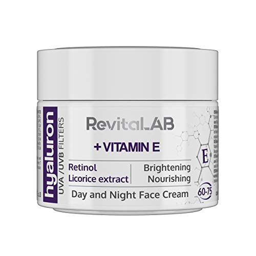 RevitaLAB Hyaluron Anti-Aging Day and Night Cream, Enriched with Vitamin A (Retinol) Vitamin E, Licorice Root Extract, Hyaluronic Acid and UV Filters for Ages 60 – 75, 50 ml
