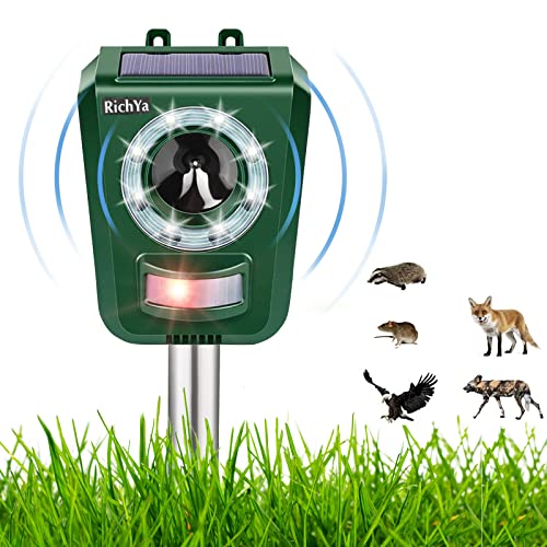 RichYa Repellente Gatti Ultrasuoni Energia Solare e Ricarica USB, 5 modalità Repellente Dissuasore per Gatti, Cani e Altri Animali da Esterno, Giardino, Fattorie