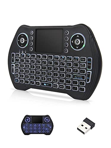 RUPA Mini tastiera senza fili, Smart TV Box tastiera con ricevitore USB e retroilluminazione per Android TV Box, LED blu