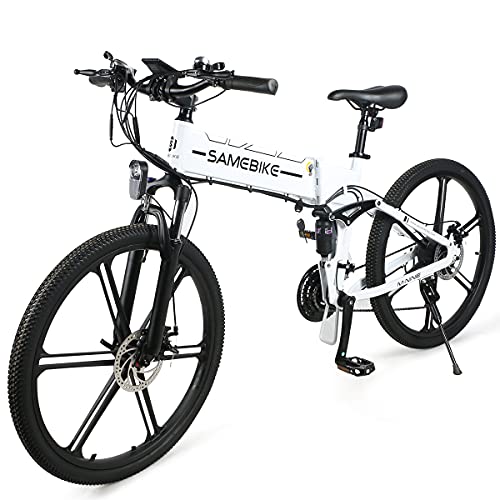 SAMEBIKE LO26-II versione di aggiornamento Biciclette elettriche 48V 10.4AH 26 pollici mountain bike elettriche pieghevoli con display LCD a colori SHIMANO 21 velocità per adulti (Bianco)