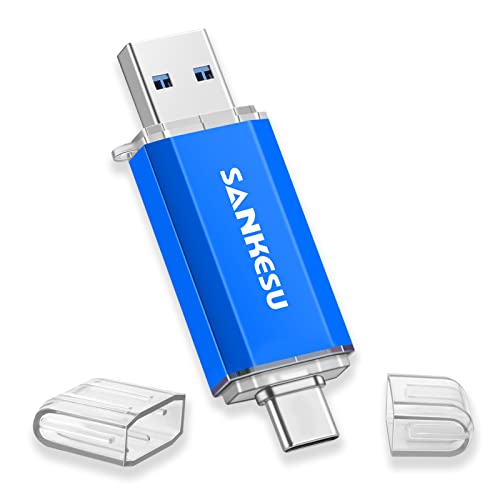 SANKESU Chiavetta USB 64 GB 3.0 Unità Flash 2 in 1 Tipo-C Trasmissione ad Alta Velocità Pen Drive Dual Pennetta USB Portatile per PC Desktop,Tablet,Laptop,Smartphone (con Interfaccia di Tipo C),Blu