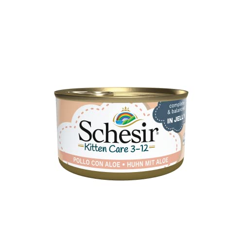 Schesir - Cibo umido per gatti cuccioli al gusto Pollo con aloe - per gattini dai 3 ai 12 mesi - 24 lattine da 85g (1,7kg)