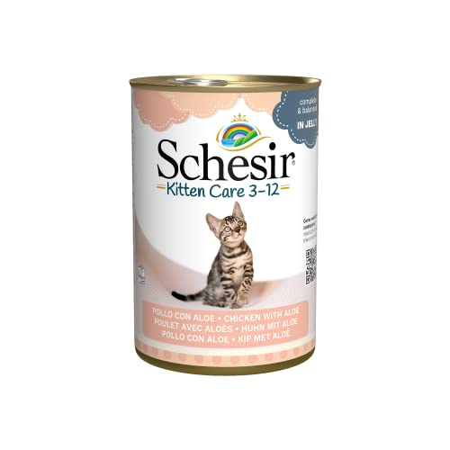 Schesir - Cibo umido per gatti cuccioli al gusto Tonnetto con aloe in gelatina - per gattini dai 3 ai 12 mesi - 24 lattine da 140g (3.36kg Totale)