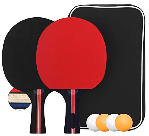 Set da Ping Pong, Set di racchette da ping pong con 2 racchetta e 4 palline, Racchetta con pallina kit table tennis in borsa per indoor outdoor tavolo da ping pong gioco
