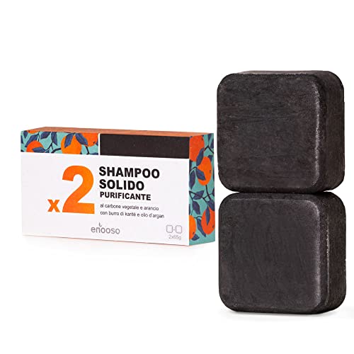 Shampoo Solido Bio Purificante e Nutriente al Carbone Vegetale 130 g - Enooso - 100% Artigianale Biologico Naturale Vegano - Made in Italy