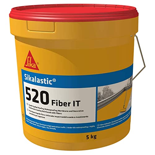 Sika - Sikalastic-520 Fiber IT, Bianco, Rivestimento Membrana Liquida Impermeabilizzante, monocomponente, applicata a freddo, resistente ai raggi UV, 5kg