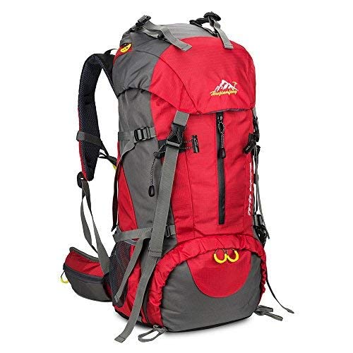 SKYSPER 50L Zaino da Treking, Zaino Impermeabile con Copertura della Pioggia per Viaggio Trekking Escursione Rosso