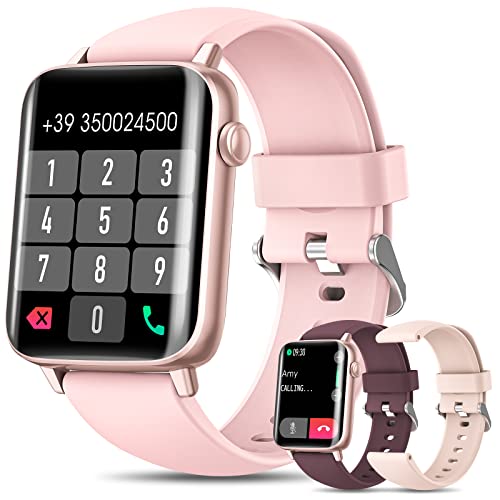 Smartwatch Donna 2022 Chiamata Bluetooth 5.1 e Risposta Vivavoce, 3 Cinturini, 1.7  HD Smart Watch IP68 con Cardiofrequenzimetro SpO2, Notifiche Messaggi WhatsApp Contapassi Calorie Android iOS Rosa