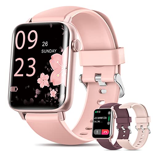 Smartwatch Donna Chiamata Bluetooth e Risposta Vivavoce, Smart Watch da 1,7   con 3 Cinturino, Orologio Fitness IP68 con Cardiofrequenzimetro, SpO2, Notifiche Messaggi Whatsapp per Android iOS Rosa