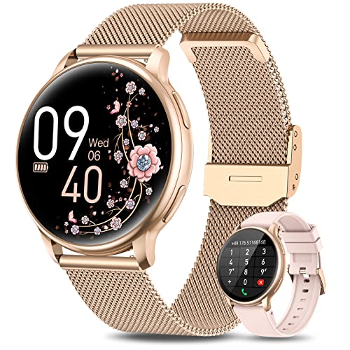 Smartwatch Donna Chiamate Bluetooth e Risposta Vivavoce, XINGHESF 1.32  Smart Watch con 19 Modalità Sportive, Cardiofrequenzimetro SpO2 Sonno, Notifiche Messaggi, Orologio Fitness per Android iOS Oro