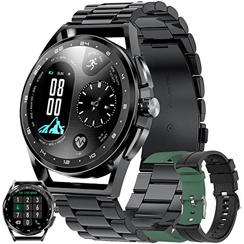 Smartwatch Uomo Chiamata Bluetooth e Risposta Vivavoce, Orologio Fitness Full Touch 1,32 Pollici Cardiofrequenzimetro da Polso Pressione Sanguigna Calorie Smart Watch IP68 per Android iOS (Nero)