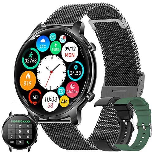 Smartwatch Uomo Chiamata Bluetooth e Risposta Vivavoce, Smart Watch con Lettore Musicale Cardiofrequenzimetro SpO2 Sonno Calorie 21 Modalità Sport Notifiche Messaggi per Android iOS (Nero)